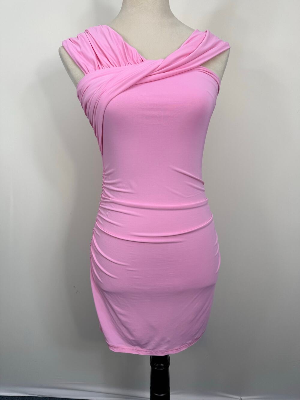 Bec +‎ Bridge Revolve Barbie Pink Ruched Bodycon Stretchy Mini Dress Size 4